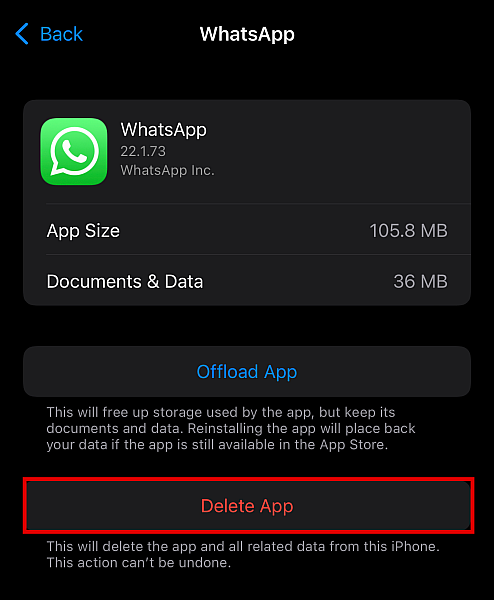 Sletter whatsapp i iphone via iphone-innstillinger