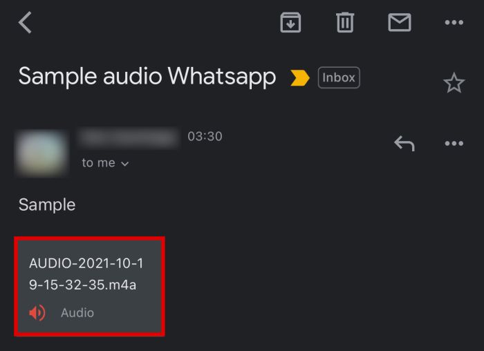 Ekli bir ses dosyası içeren yeni bir e-posta mesajı