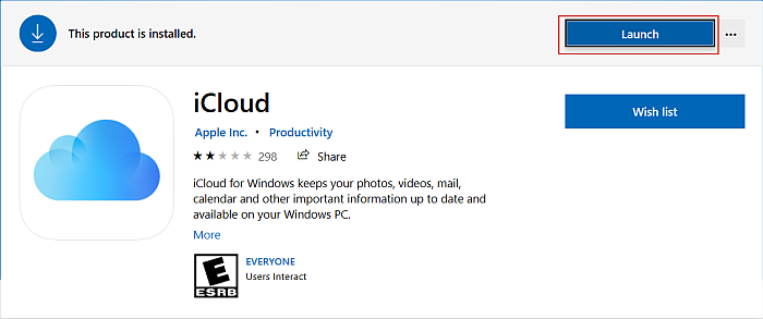 Stránka s podrobnostmi o iCloudu v obchodě Microsoft Store