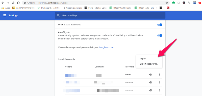 importer adgangskoder til Chrome
