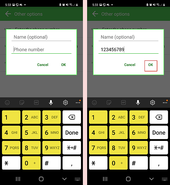 Entering a phone number for blacklist in call blocker app