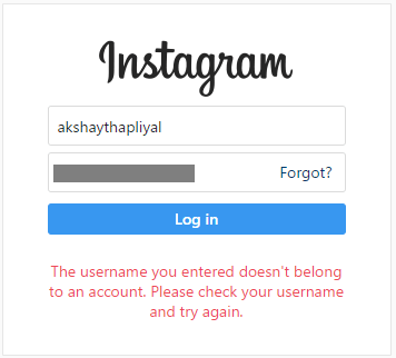 Instagramアカウントはウェブサイト-ウェブ上の無効なアカウントにログインします
