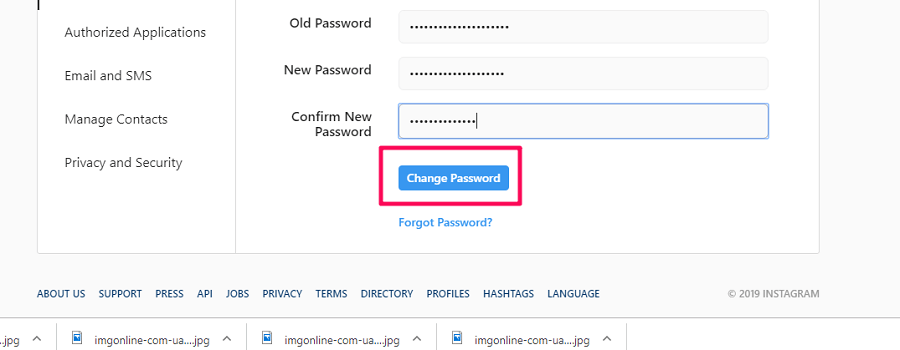 instagram web cambia password