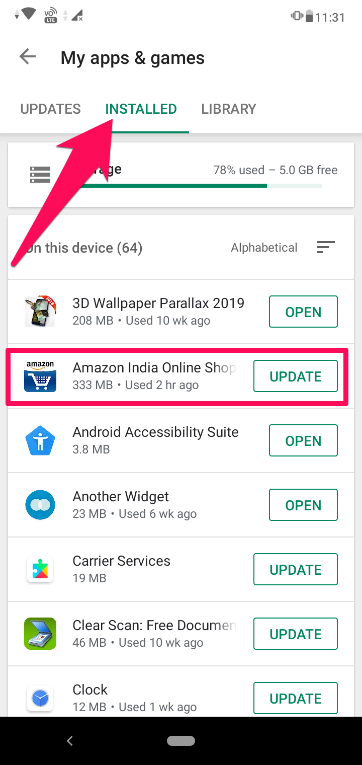applications installées sur Android