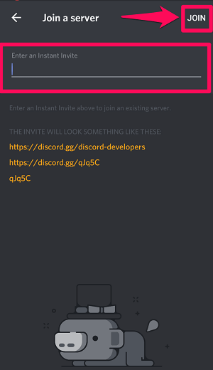 entrar em um servidor de discórdia no android