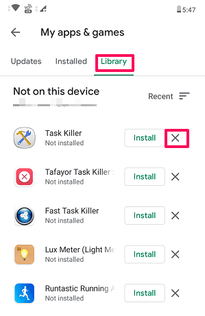 καθαρίστε τη βιβλιοθήκη του Play Store