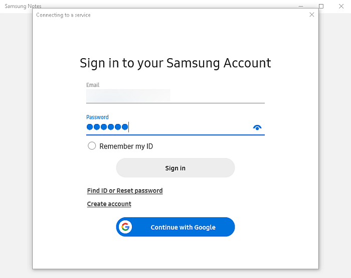 Strona logowania do chmury Samsung