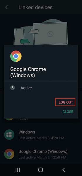 Disconnessione da whatsapp dai dispositivi collegati