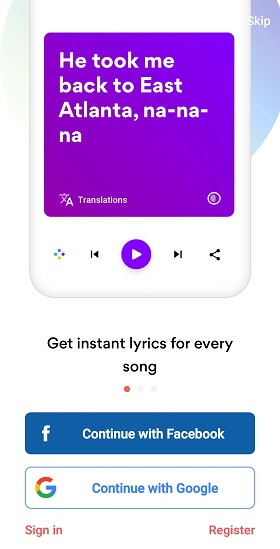 登錄 musixmatch 應用程序