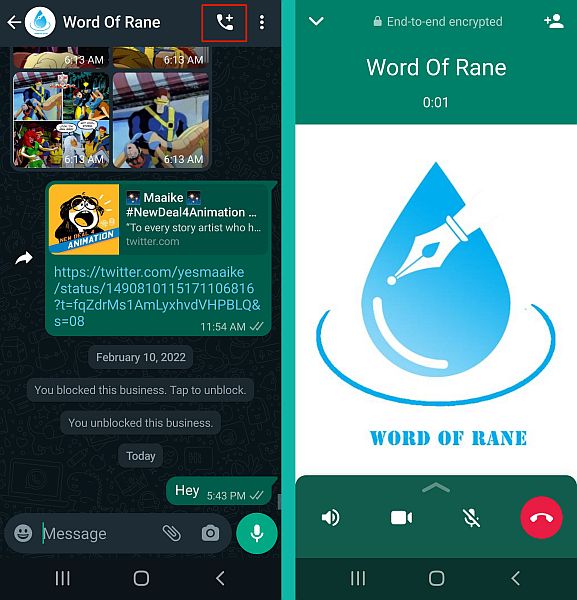 Volání přes whatsapp