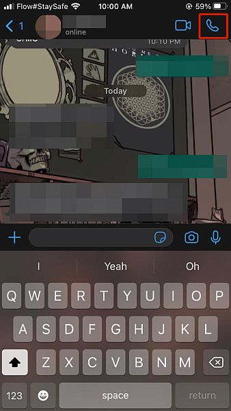 Tlačítko volání ve vláknu chatu Whatsapp