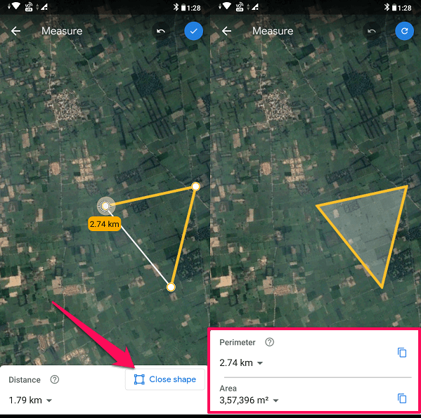 μέτρηση περιοχής στην εφαρμογή Google Earth