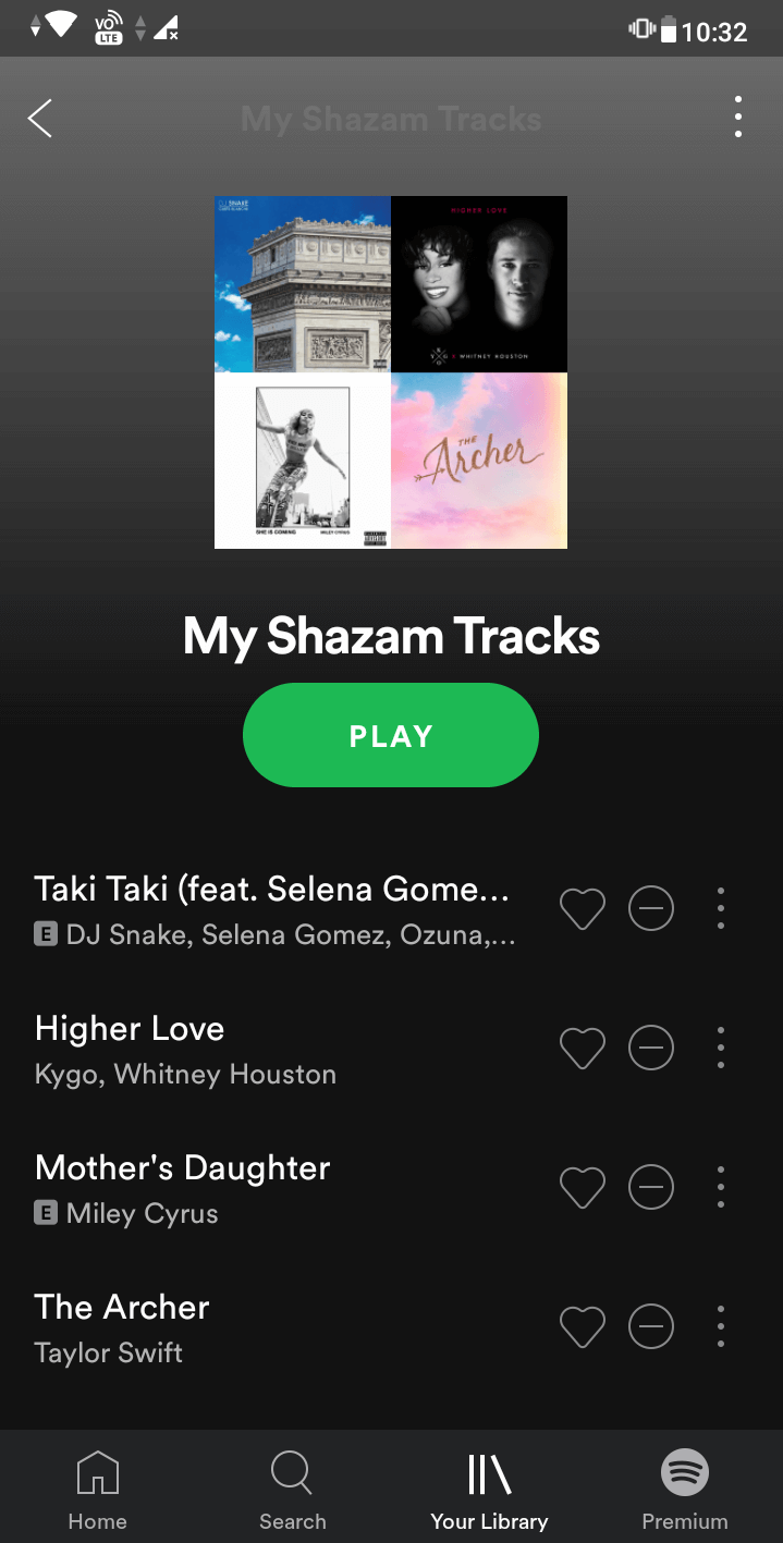 Shazam 재생 목록을 Spotify로 내보내기