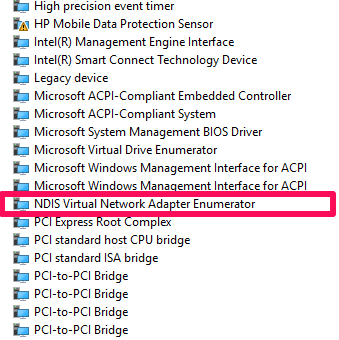 ndis virtuális hálózati adapter enumerator