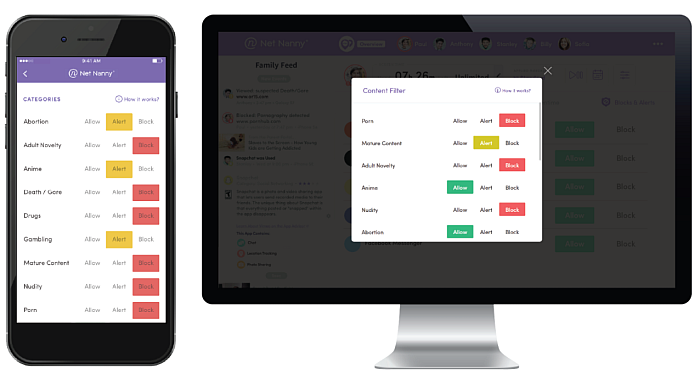 モバイルおよびデスクトップでのネットNannyWebフィルタリング機能