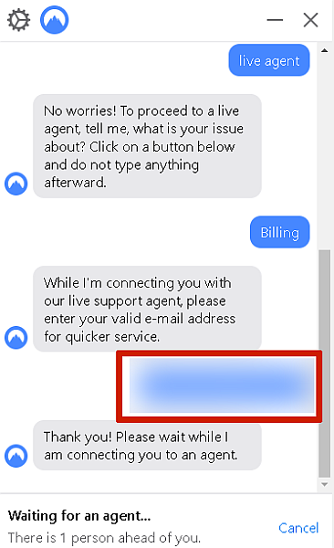 NordVPN Live Chat in attesa