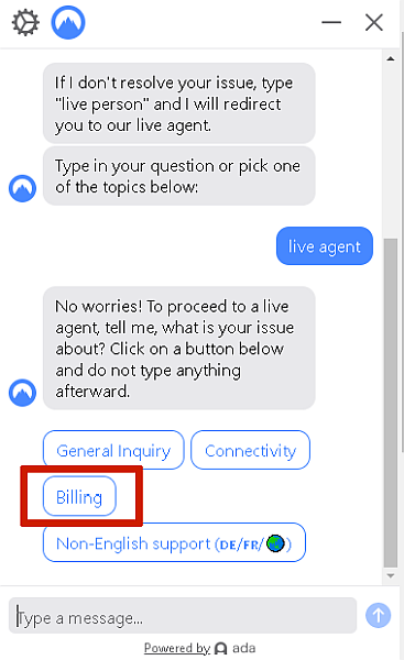 NordVPN Live Agent per la fatturazione