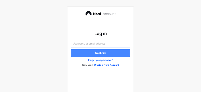 Pagina di accesso di NordVPN