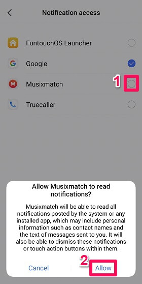 musixmatch 的通知權限