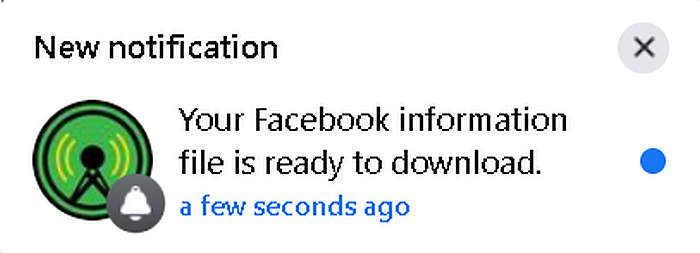 Facebook-Benachrichtigung, wenn die Download-Datei mit Facebook-Informationen bereit ist