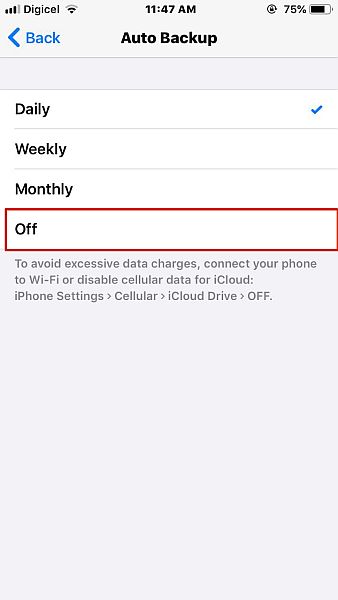 Desativando a opção de backup automático no whatsapp para ios