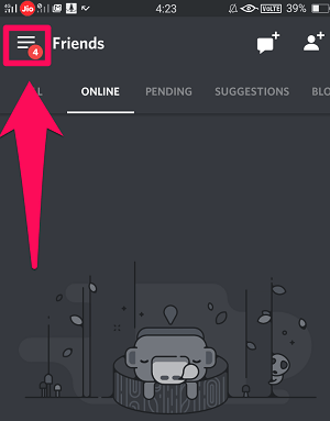 ouvrir le menu discord sur android