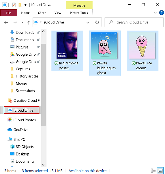 Otevřete složku jednotky icloud v průzkumníku souborů systému Windows
