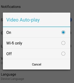 Facebookandroidで自動再生ビデオをオフにするオプション
