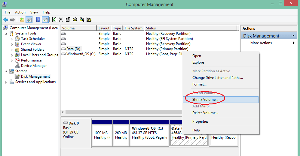 particionar el disco duro sin formatear en Windows - reducir el volumen