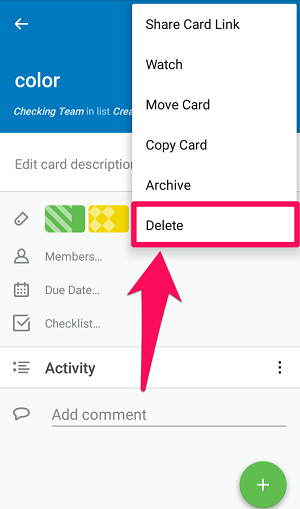 eliminar permanentemente la tarjeta trello en android