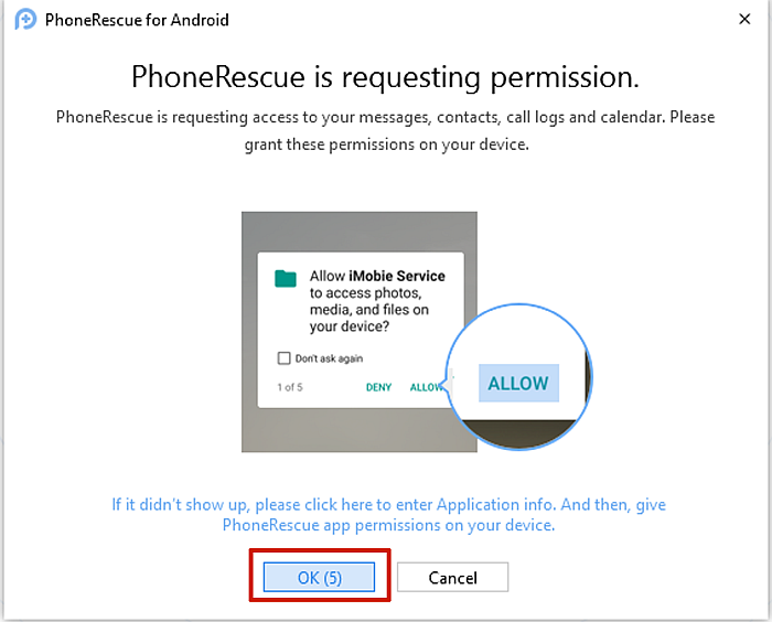 موجه برنامج PhoneRescue لمنح الوصول إلى البيانات على الهاتف المحمول