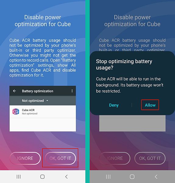 Uděluje Cube Call Recorder neomezené využití baterie