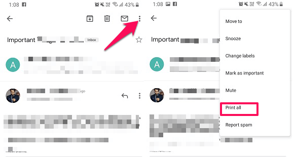 使用 Gmail 應用打印電子郵件