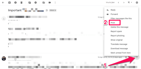 Gmail의 스레드에서 단일 이메일 인쇄