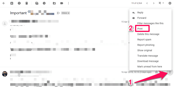 從 Gmail 中的線程打印單個電子郵件