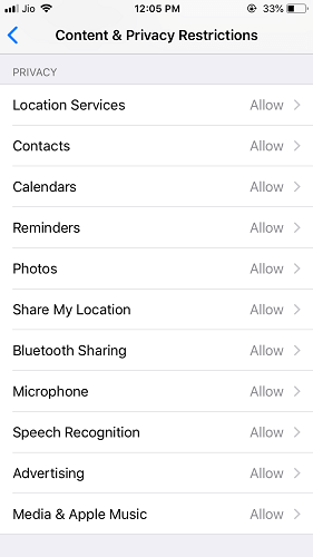 restriction de confidentialité sur iOS