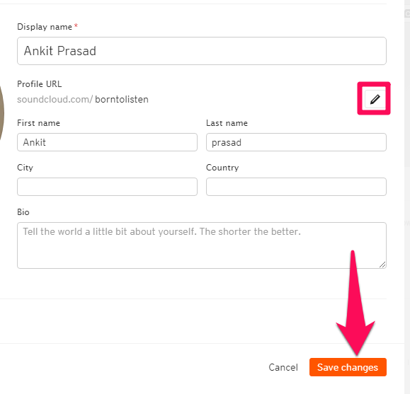 更改 soundcloud 名称和用户名