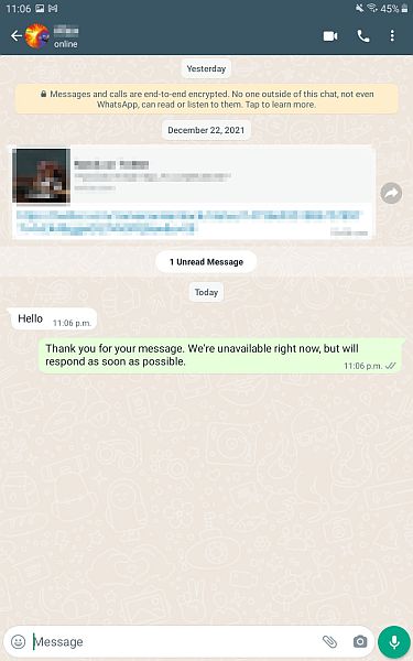 在whatsapp聊天线程中看到的离开消息