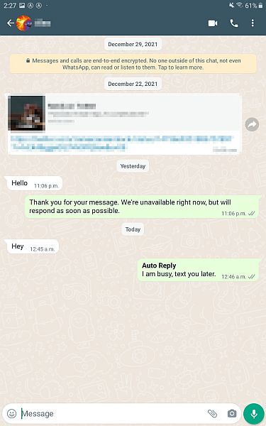 在 whatsapp 对话线程中看到的 Whatsauto 响应