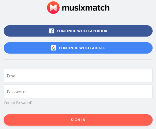 proporcionar credenciales para abrir musixmatch