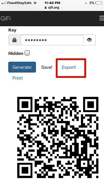 Eksporterer QR-kode fra Qifi