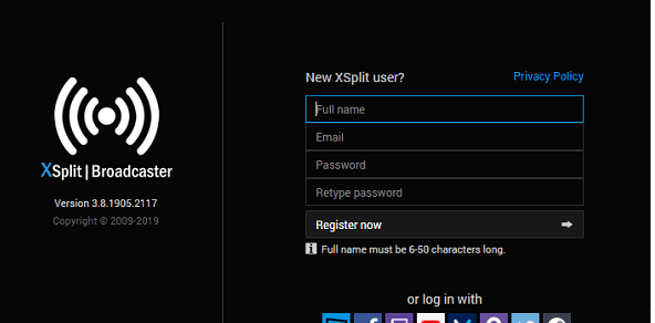 registrarse en xsplit
