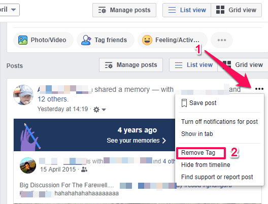 hvordan fjerne tag fra et Facebook-innlegg