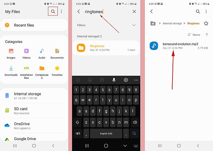 Přístup ke složce vyzváněcích tónů prostřednictvím správce souborů v systému Android