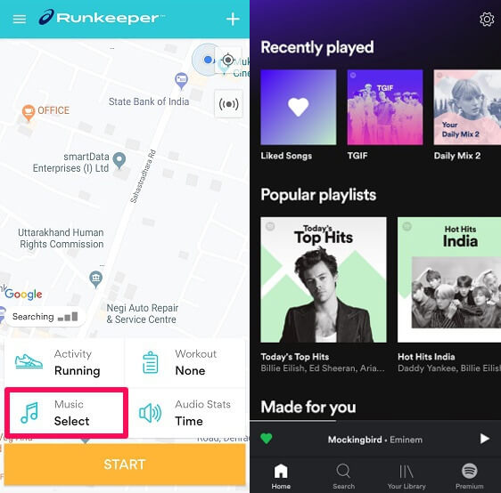 Laufende App, die mit Spotify - Runkeeper funktioniert