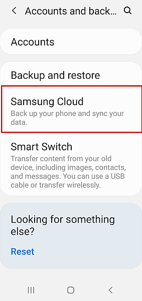 الوصول إلى Samsung Cloud Option في إعدادات هاتف Samsung