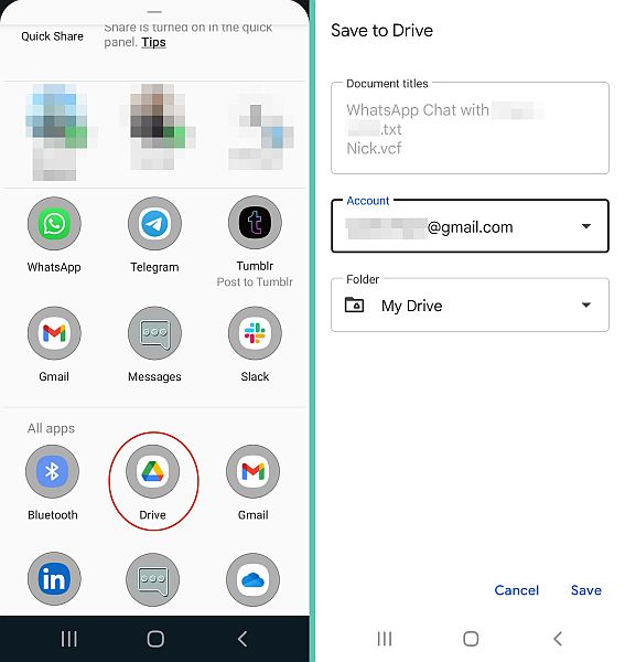 حفظ دردشة whatsapp على google drive