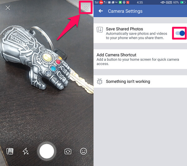 facebook sayfası hikayesini yerel cihaza kaydet