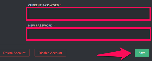 enregistrer le nouveau mot de passe discord