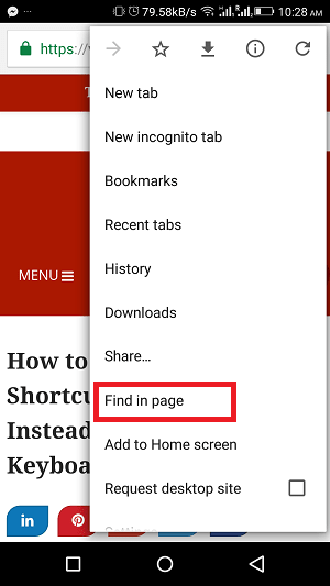 busque un texto específico en una página usando Chrome o Firefox en un teléfono Android - busque en la página